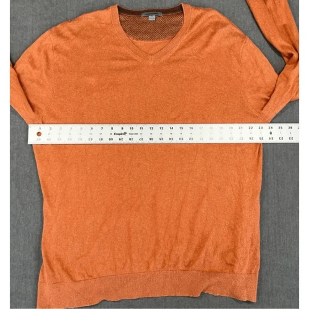 Mens‎ Silk Blend V Neck Sweater Size XL Orange Peppy Quiet Luxury Ivy League